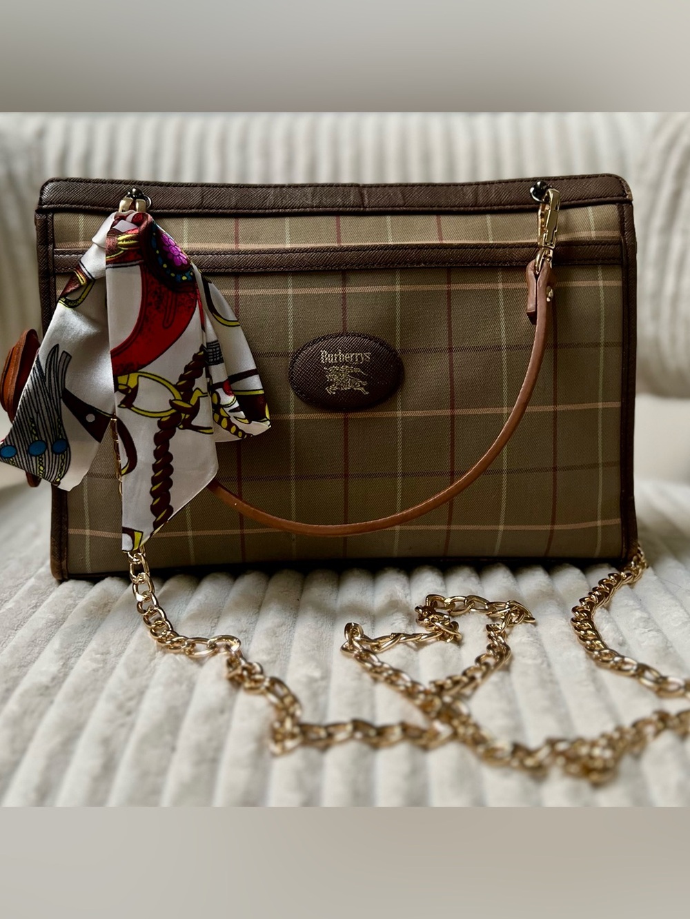 Vintage Burberry Upcycled Beauty Bag with Crossbody Strap, Handles and Charms